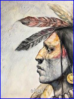 Original Oil Painting Native American Indian WARRIOR South Western Art Santa Fe
