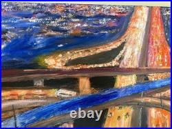 Original Oil Painting Night Lights (Cityscape) 20x16 on Canvas