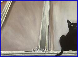 Original Oil Painting Of Black Cat By C. Ricketts