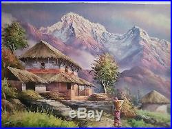 Original Oil Painting Of Mt. Everest On Cotton Canvas From Nepal Size 54x29 CM