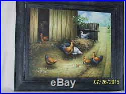 Original Oil Painting On Canvas Barn Yard Animals Painting Listed Artist H. King