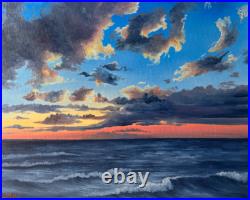 Original Oil Painting On Canvas Sunrise Ocean Blue Gold seascape 16x20 canvas