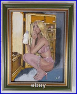 Original Oil Painting Portrait Blonde Woman Pinup Fine Art Framed 8.5x11 1 of 1