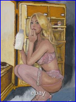 Original Oil Painting Portrait Blonde Woman Pinup Fine Art Framed 8.5x11 1 of 1