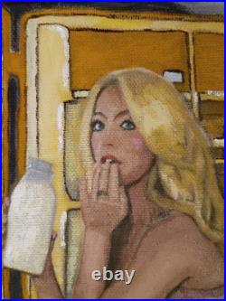 Original Oil Painting Portrait Blonde Woman Pinup Fine Art Framed 8.5x11 1 of 1
