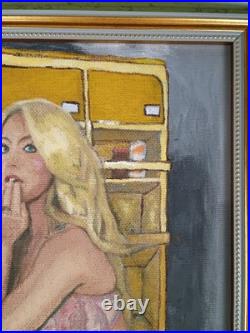 Original Oil Painting Portrait Blonde Woman Pinup Fine Art Framed 8.5x11 1 of 1