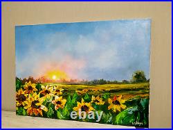Original Oil Painting Ukrainian Landscape Original Art Sunflower Painting Art