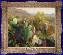 Original Oil Painting art Impressionism Landscap cactus on canvas 20x24