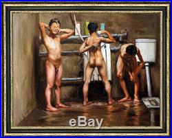 Original Oil Painting art Male nude boy Bathing on canvas 30x40