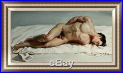 Original Oil Painting art gay male nude on canvas 24X40