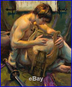 Original Oil Painting art young Male nude Playing on canvas 24x36