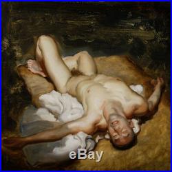 Original Oil Painting art young gay male nude on canvas 30X30