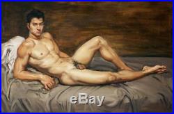 Original Oil Painting art young male nude on canvas 24x36