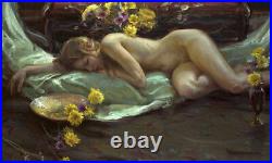 Original Oil Painting female art Impressionism nude girl flower on canvas 24x36