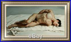Original Oil Painting female art young male nude on canvas 24x40