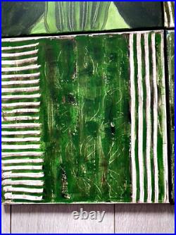 Original Oil Painting on CANVAS Botanical ORIGINAL Art Green Textured SET of 4
