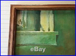 Original Oil Painting on Canvas 2 Cats on the Table, Signed by L, Framed
