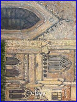 Original Oil Painting on Canvas Gothic Cathedral with Tree Architectural