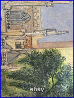 Original Oil Painting on Canvas Gothic Cathedral with Tree Architectural