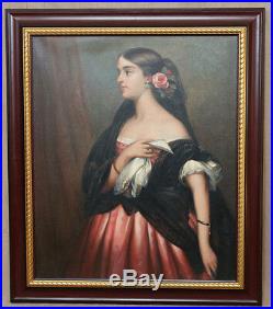 Original Oil Painting on Canvas Gypsy Woman Rose Young Pretty Signed Hopeman