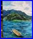 Original-Oil-Painting-on-Canvas-Mountain-Lake-with-Boat-Landscape-Wall-Art-N-01-xz