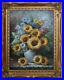 Original-Oil-Painting-on-Canvas-Sunflower-Yellow-Blue-Flowers-in-Vase-Signed-01-eofz