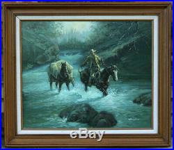Original Oil Painting on Canvas Western Tracker Horseman Signed by Vernon Ross