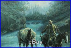 Original Oil Painting on Canvas Western Tracker Horseman Signed by Vernon Ross