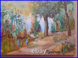 Original Oil Painting on canvas Lake Pond Landscape Signed Ukrainian Art 40? 55cm