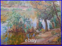 Original Oil Painting on canvas Lake Pond Landscape Signed Ukrainian Art 40? 55cm