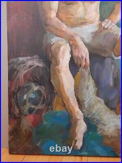 Original Oil Painting on canvas Male Portrait Fisherman with Net Signed 98x69 cm