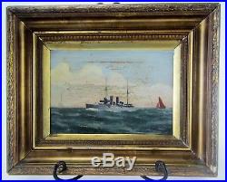 Original Oil on Canvas Painting Pre-World War I Destroyer by A. Scarisbrick 1905