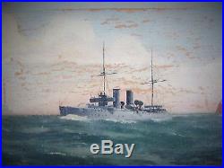 Original Oil on Canvas Painting Pre-World War I Destroyer by A. Scarisbrick 1905