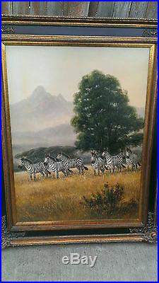 Original Oil on Canvas painting of Zebras by M. P. Elliott-framed and signed