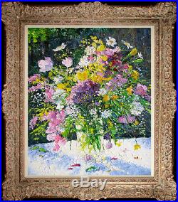 Original Oil painting art Floral knife Flower Impressionism On Canvas 20x24