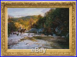 Original Oil painting art landscape Cowboy on canvas 24x36