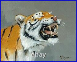 Original Oil painting wildlife art framed tiger portrait by j payne
