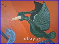 Original Painting 12x16 Acrylic & Spraypaint on canvas birds, pipes