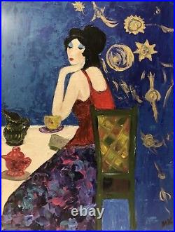 Original Painting, Lady's Teatime, Acrylics On Canvas Panel, Cafe Art