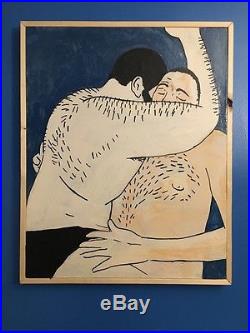 Original Painting On Canvas Acrylic Gay Bear Pop Art Erotic 31x25 Cuddlers