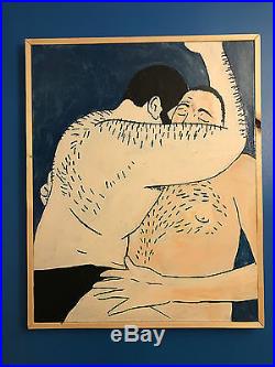 Original Painting On Canvas Acrylic Gay Bear Pop Art Erotic 31x25 Cuddlers