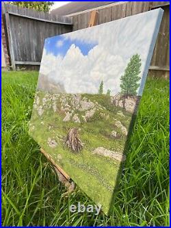 Original Painting Rocky Meadow Landscape Art on Stretched Canvas 22x28