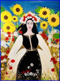 Original Painting Romanian Girl36/48 Inch Signed by Artist