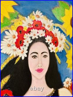 Original Painting Romanian Girl36/48 Inch Signed by Artist