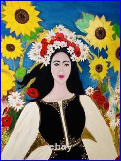 Original Painting Romanian Girl36/48 Inch Signed by Artist