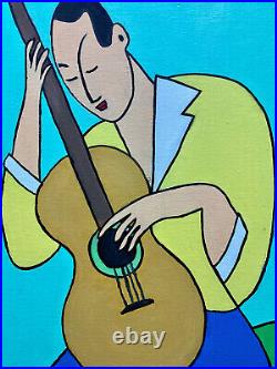 Original Painting THE GUITARIST Oil on Canvas 24 x 20 (Art/Picasso/Music)