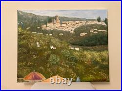 Original Painting View of Barga (Florence), Italy 20x16 Oil on Canvas