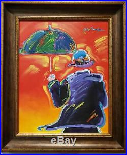 Original Peter Max Umbrella Man Acrylic on Canvas with COA