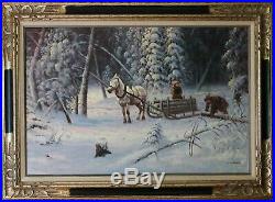Original Russian Winter Landscape, Rural Scene, Oil Painting On Canvas, Signed