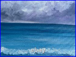 Original Seascape Oil Painting On Canvas Ocean Beach Art 8 Inch Round Canvas